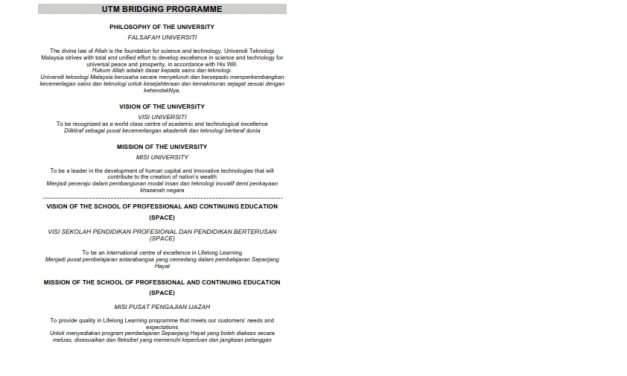 UTMIDP: Academic Regulations- Guideline Book Bridging