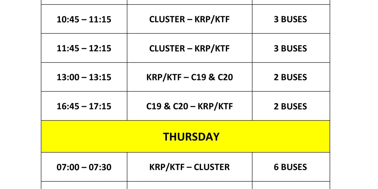 LATEST BUS SERVICE SCHEDULE FOR FOUNDATION PROGRAMME UTM