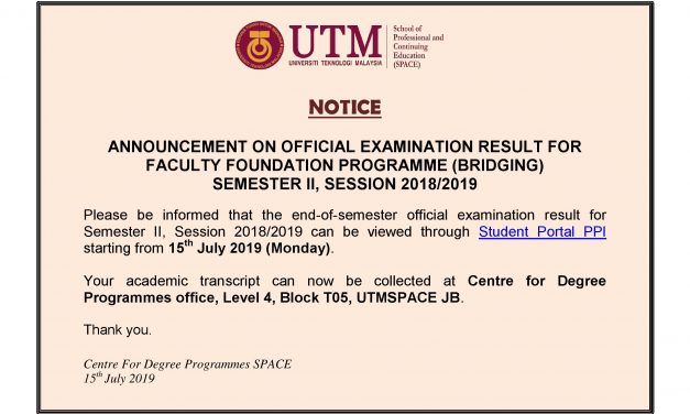 Protected: OFFICIAL EXAMINATION RESULT FOR FACULTY FOUNDATION PROGRAMME (BRIDGING), SEMESTER 2 SESSION 2018/2019