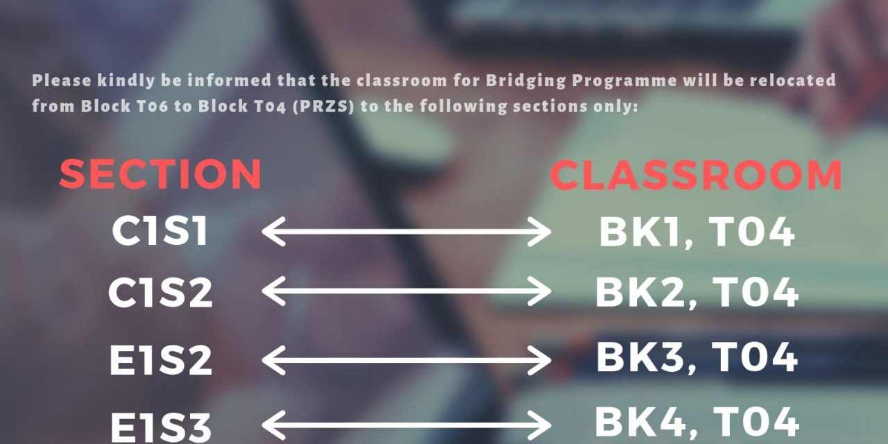 RELOCATION OF THE CLASSROOM FOR FACULTY FOUNDATION (BRIDGING) PROGRAMME