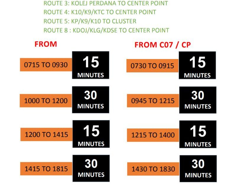 UTM JB Shuttle On Campus Bus Schedule (Session 2019/2020)