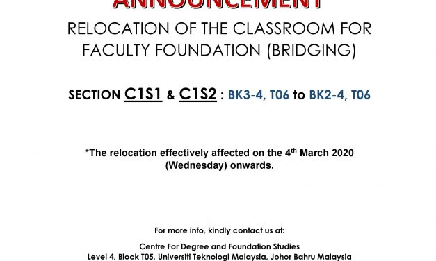 (SECTION C1S1 & C1S2) RELOCATION OF THE CLASSROOM FOR FACULTY FOUNDATION (BRIDGING) PROGRAMME