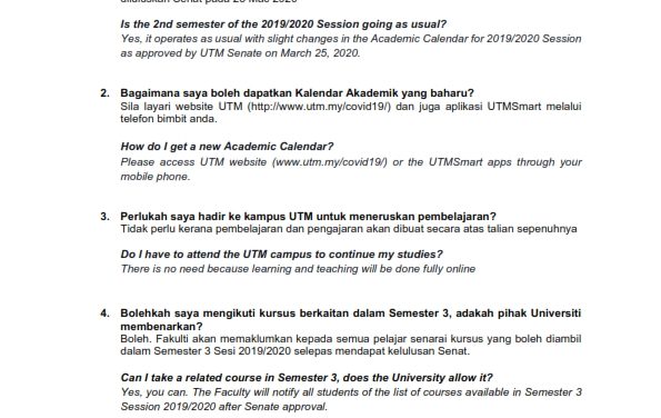 Frequently Asked Questions On UTM Learning and Teaching Activities for Semester 2 2019/2020 v.2