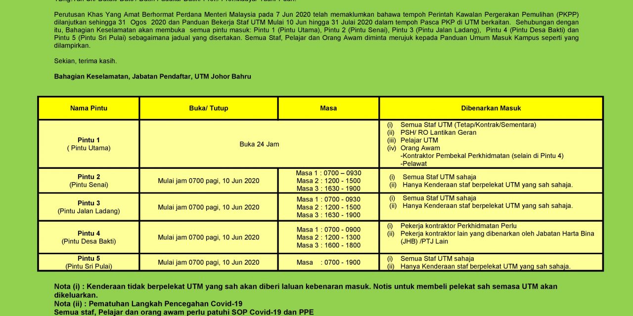 panduan umum masuk kampus pasca pkp