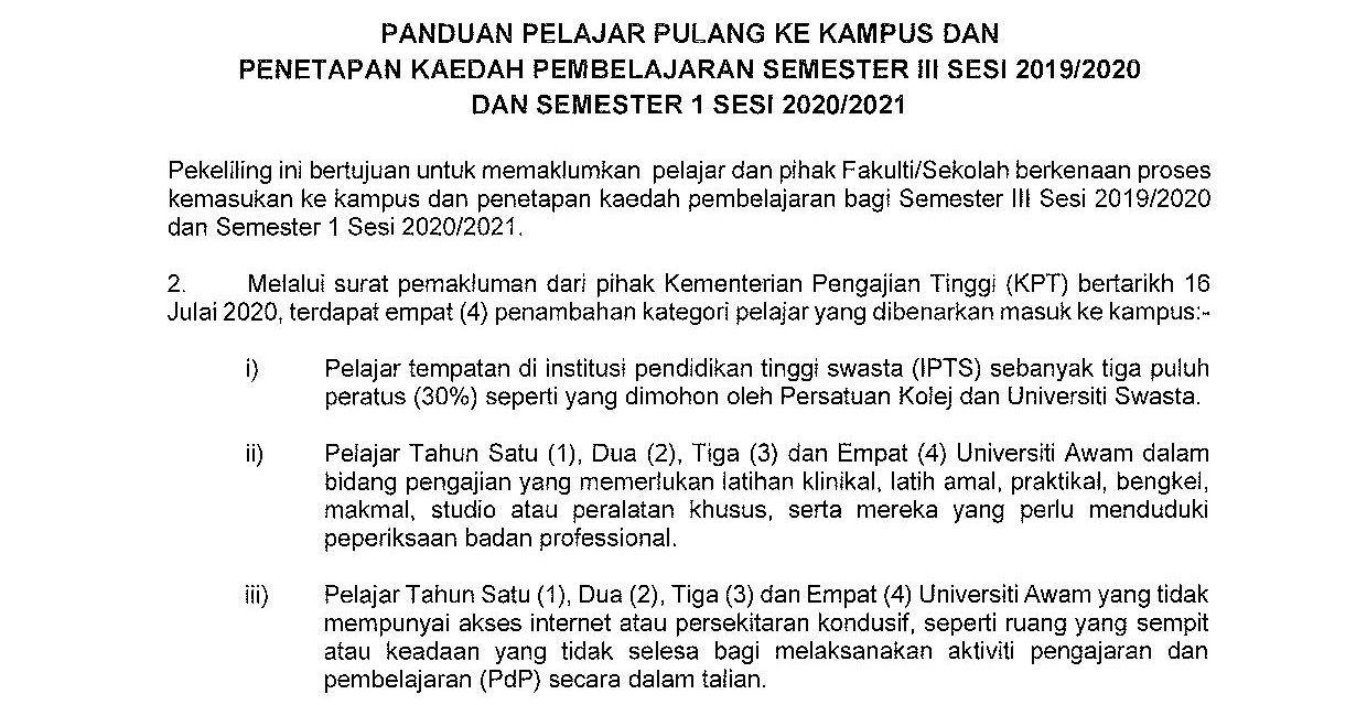 UTM – PEKELILING AKADEMIK BIL. 10/2020 / ACADEMIC CIRCULAR NO. 10/2020