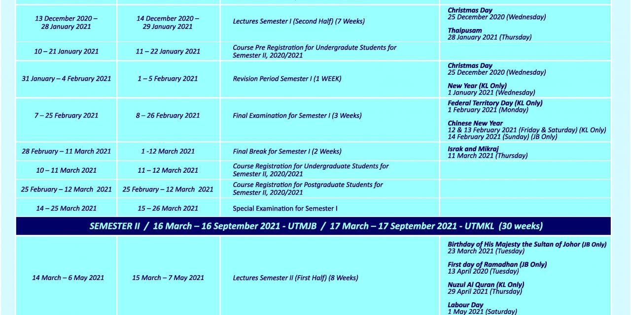 (UPDATED: 19.01.2021) ACADEMIC CALENDAR FOR 2020/2021