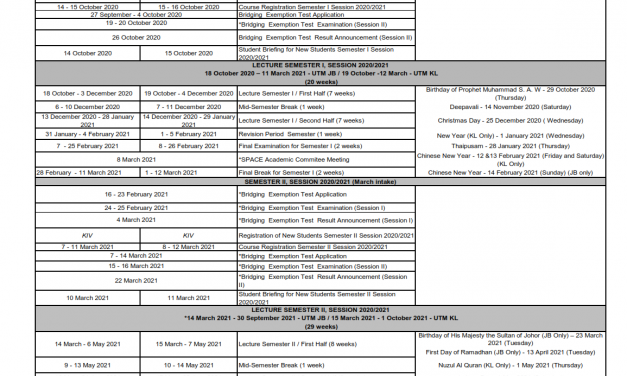 Academic Calendar For Session 2020/2021 (Updated: 23.02.2020)