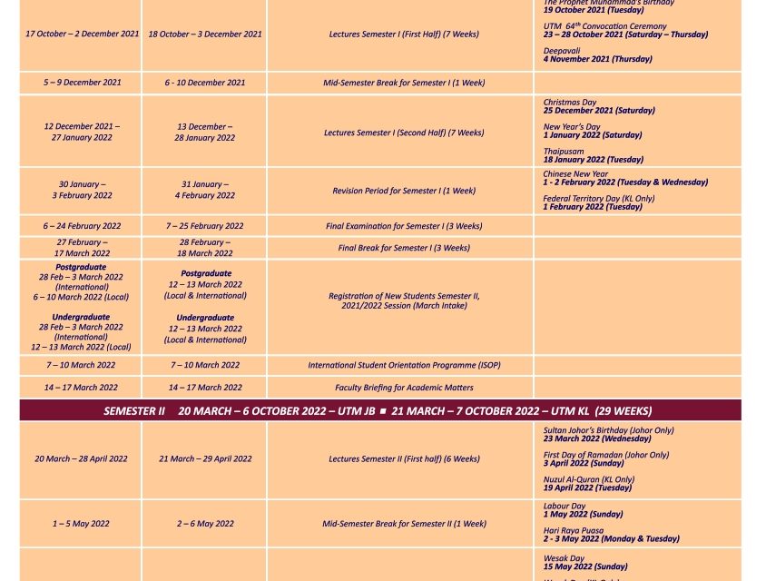 ACADEMIC CALENDAR FOR 2021/2022