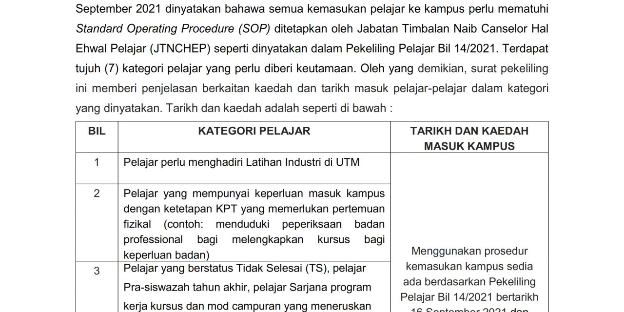 STUDENT ADMISSION TO THE CAMPUS FOR SEMESTER I SESSION 2021/2022