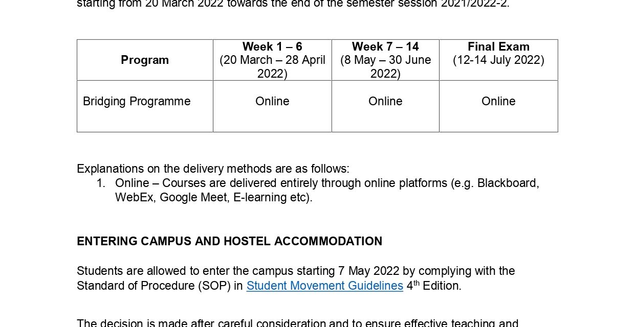 TEACHING AND LEARNING (T&L) MODES FOR SEMESTER 2021/2022-2