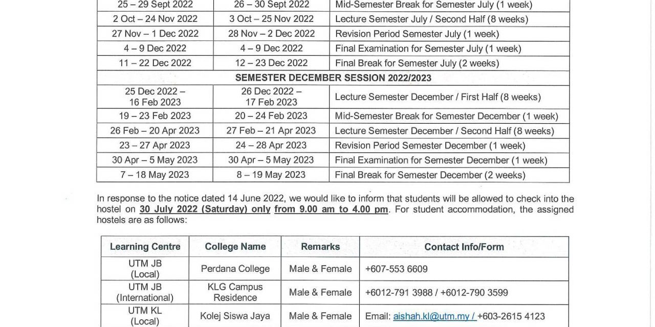 AMENDMENT OF ACADEMIC CALENDAR FOR SESSION 2022/2023 FOUNDATION PROGRAMME