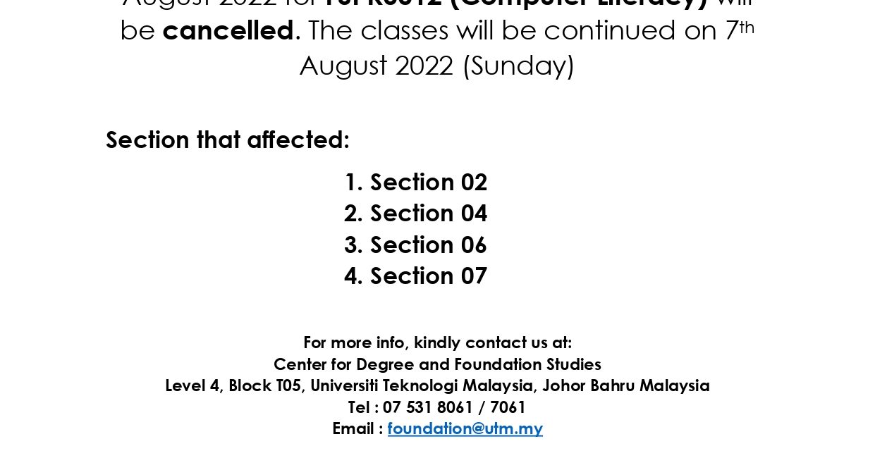 CLASS CANCELATION NOTICE