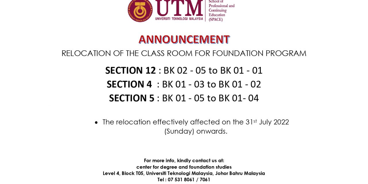 relocation of the classroom for foundation program (section 12, section 4, section 5)