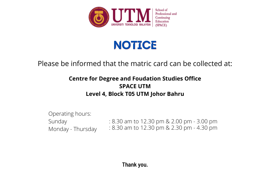 COLLECTION OF MATRIC CARD FOR UTM IDP PROGRAMME