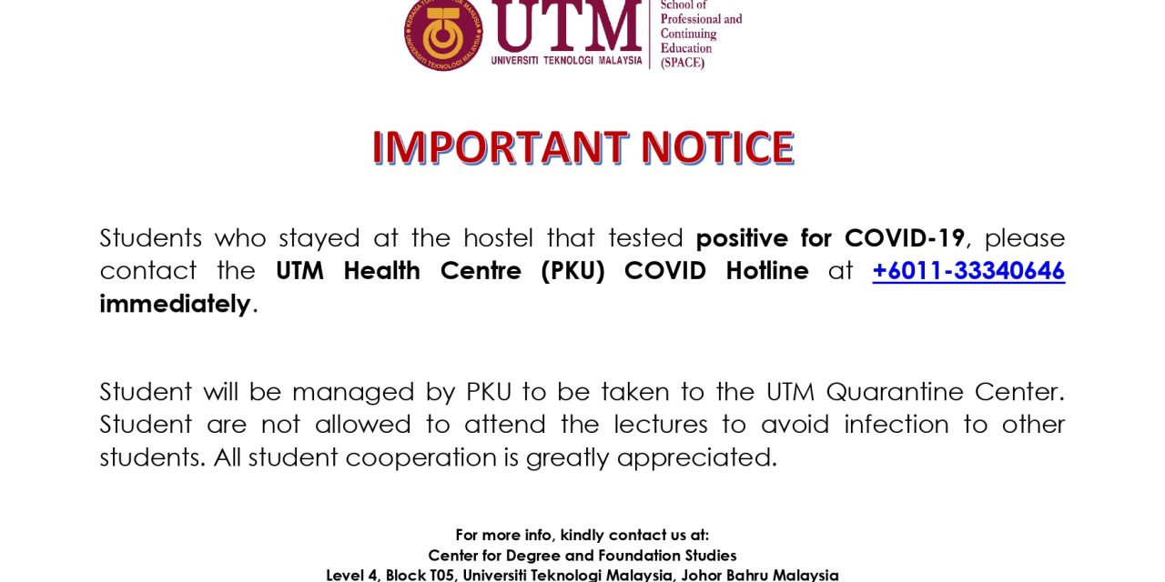 COVID-19 ADVISORY ANNOUNCEMENT FOR STUDENTS WHO STAY AT HOSTEL