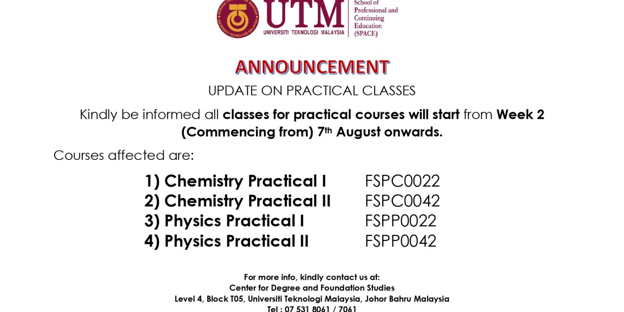 UPDATE ON PRACTICAL CLASSES