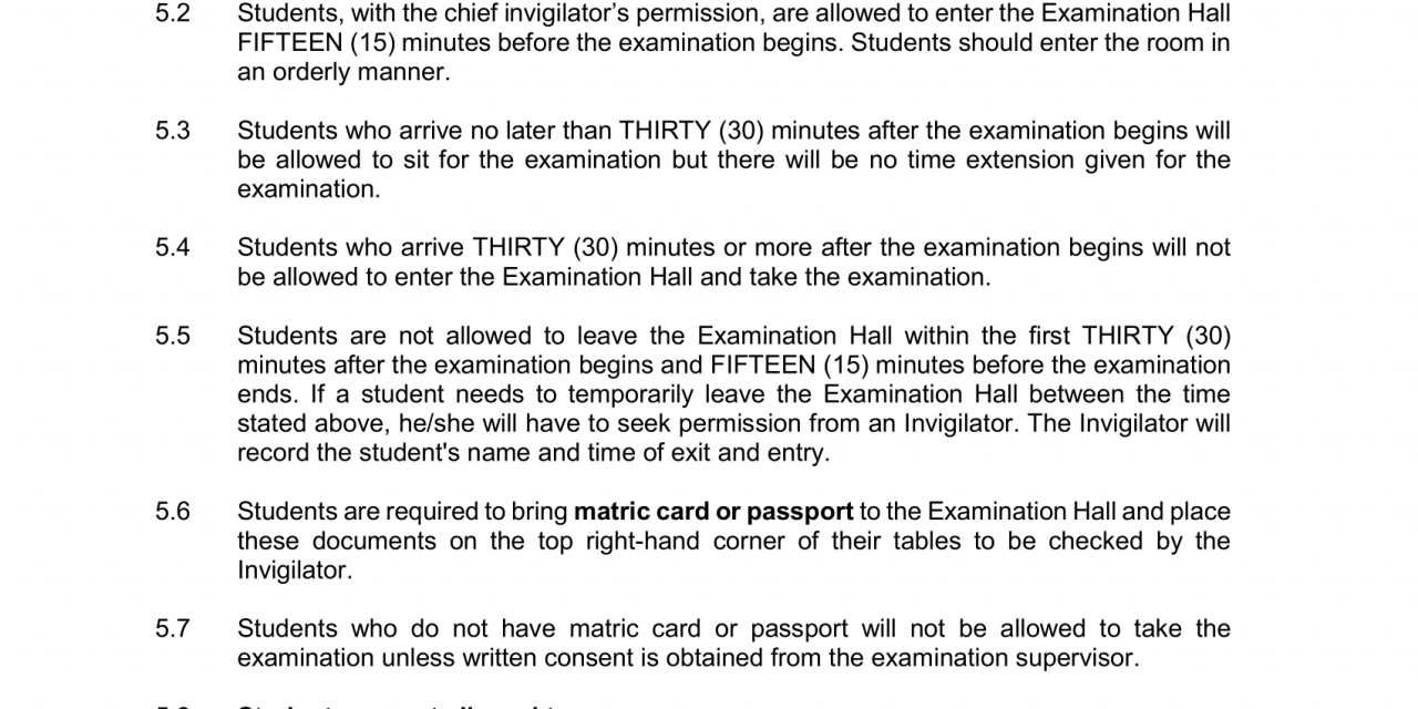 NEW!! REGULATIONS FOR FINAL EXAMINATION