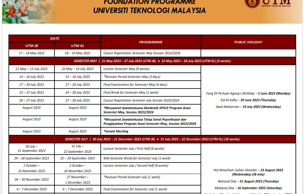 ACADEMIC CALENDAR FOR SESSION 2023/2024 FOUNDATION PROGRAMME (SENATE APPROVAL 29 MARCH 2023)