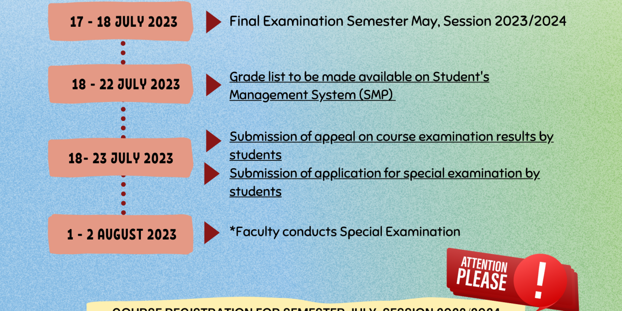 IMPORTANT DATES OF EXAMINATION FOR FOUNDATION PROGRAMME SEMESTER MAY, SESSION 2023/2024