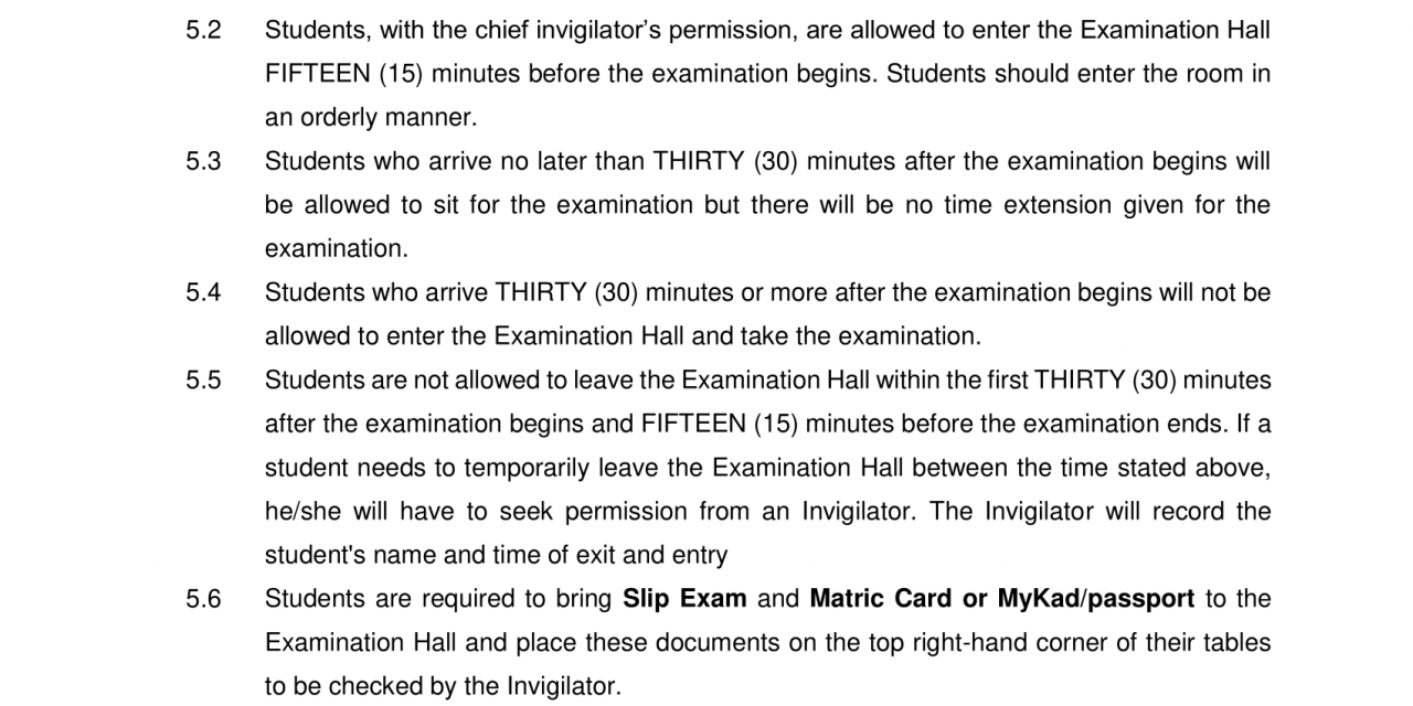 REGULATIONS FOR FINAL EXAMINATION