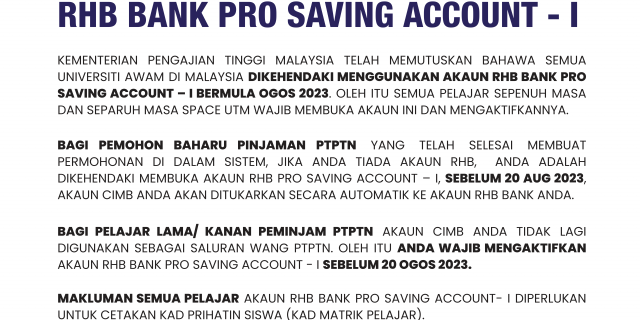 PERMAKLUMAN PEMBUKAAN AKAUN RHB BANK PRO SAVING ACCOUNT – I