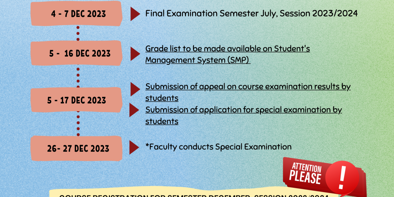 IMPORTANT DATES OF EXAMINATION FOR FOUNDATION PROGRAMME SEMESTER JULY, SESSION 2023/2024