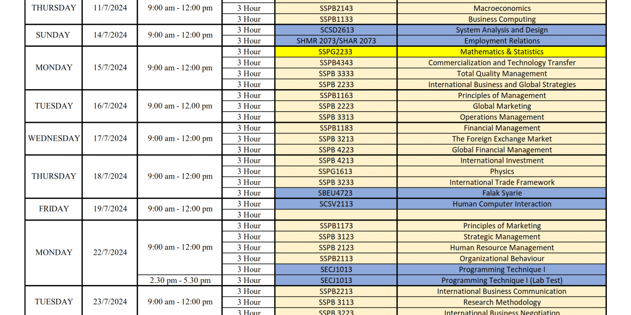 Final Examination Schedule for Degree Programme Session 2023/2024-II (THIRD DRAFT)