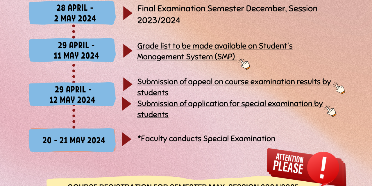 IMPORTANT DATES OF EXAMINATION FOR FOUNDATION PROGRAMME SEMESTER DECEMBER, SESSION 2023/2024