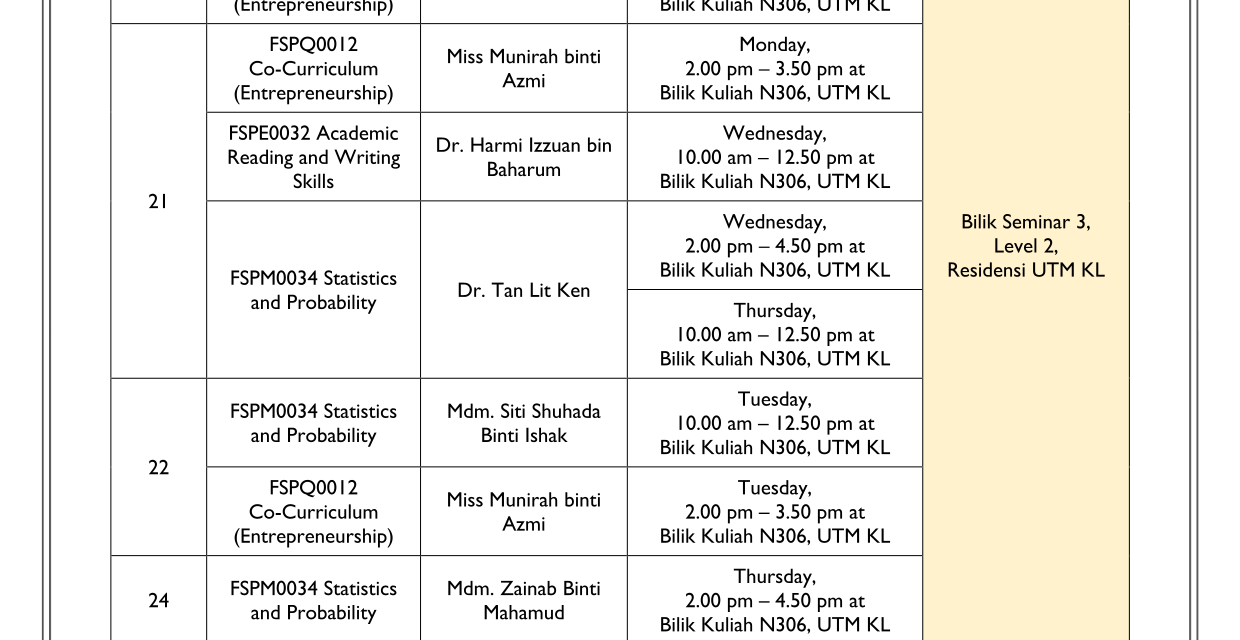 [ANNOUNCEMENT] RELOCATION OF THE CLASSROOM FOR UTM KL (26 JUNE 2024)