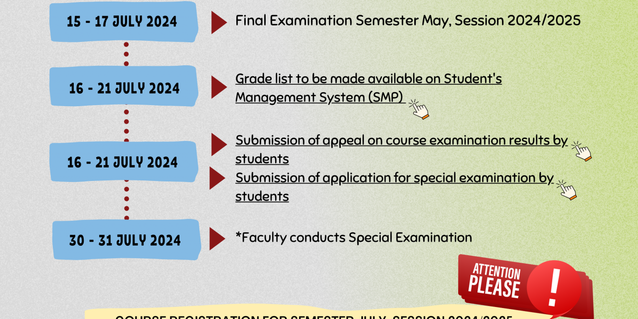 IMPORTANT DATES OF EXAMINATION FOR FOUNDATION PROGRAMME SEMESTER MAY, SESSION 2024/2025