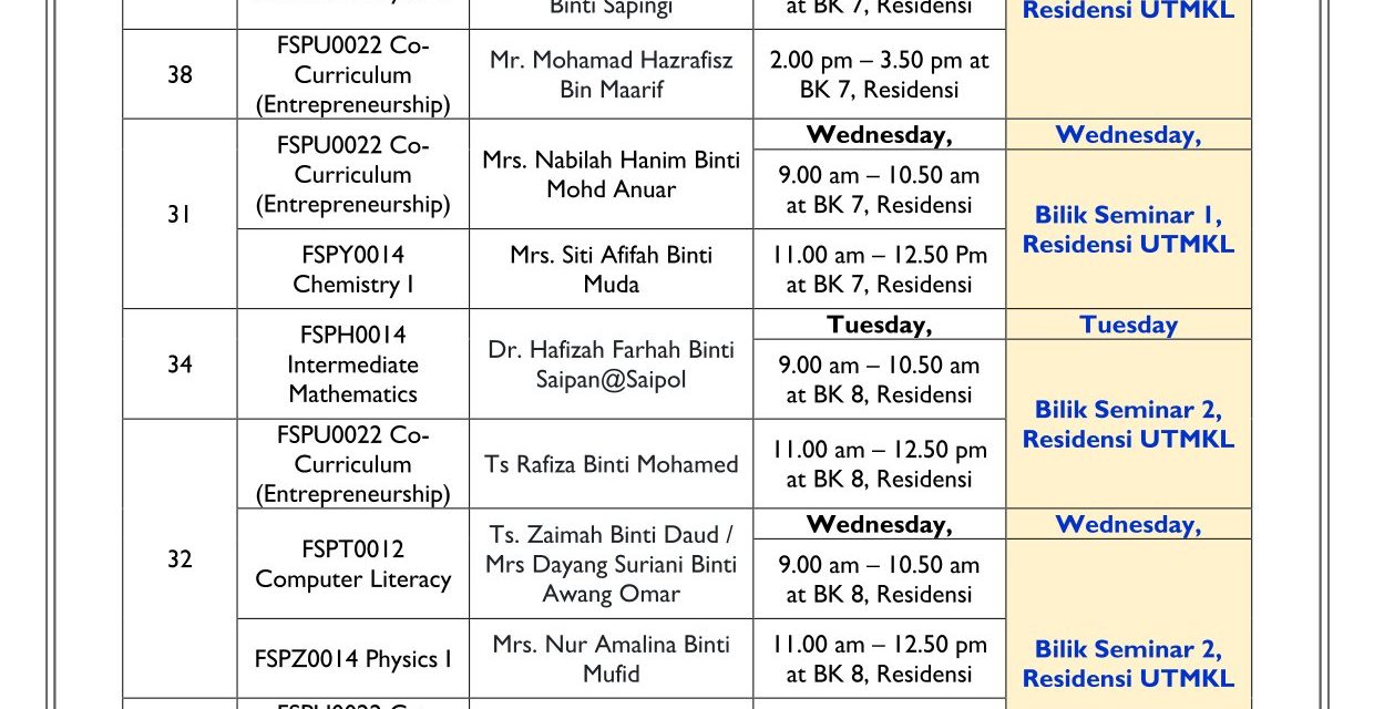 [ANNOUNCEMENT] CHANGE OF CLASSROOM ON 24 & 25 SEPTEMBER 2024 (UTM KL)