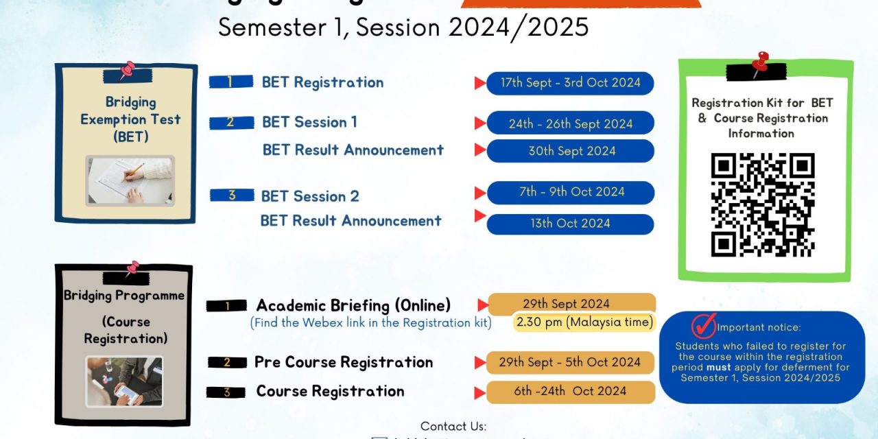 NEW!! IMPORTANT DATES FOR BRIDGING PROGRAMME SESSION 2024/2025-I