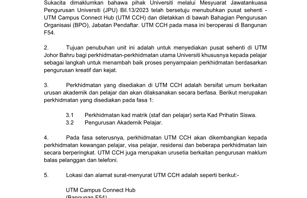 UTM CAMPUS CONNECT HUB (UTM CCH)