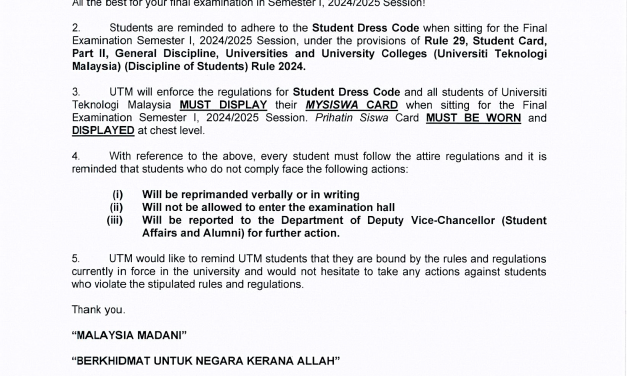 STUDENT CIRCULAR NO.2/2025 : ENFORCEMENT OF STUDENT DRESS CODE AND DISPLAYING PRIHATIN SISWA CARD DURING FINAL EXAMINATION