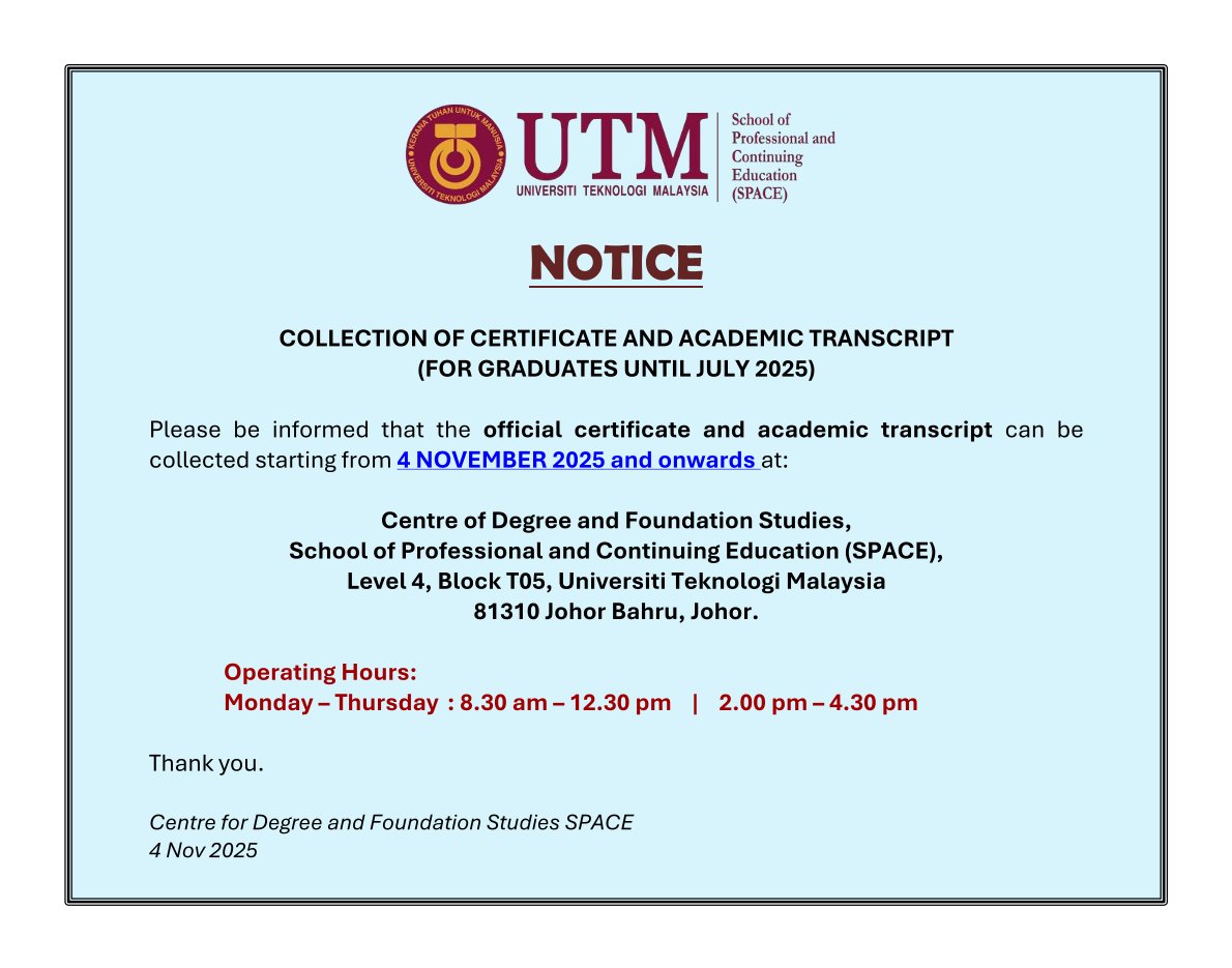 COLLECTION OF FOUNDATION CERTIFICATE & ACADEMIC TRANSCRIPT  (FOR GRADUATES UNTIL JULY 2025)
