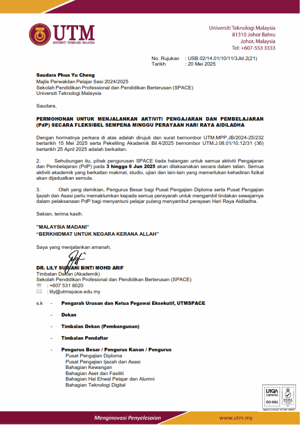 FLEXIBLE TEACHING & LEARNING AT SPACE UTM IN CONJUNCTION WITH HARI RAYA AIDILADHA