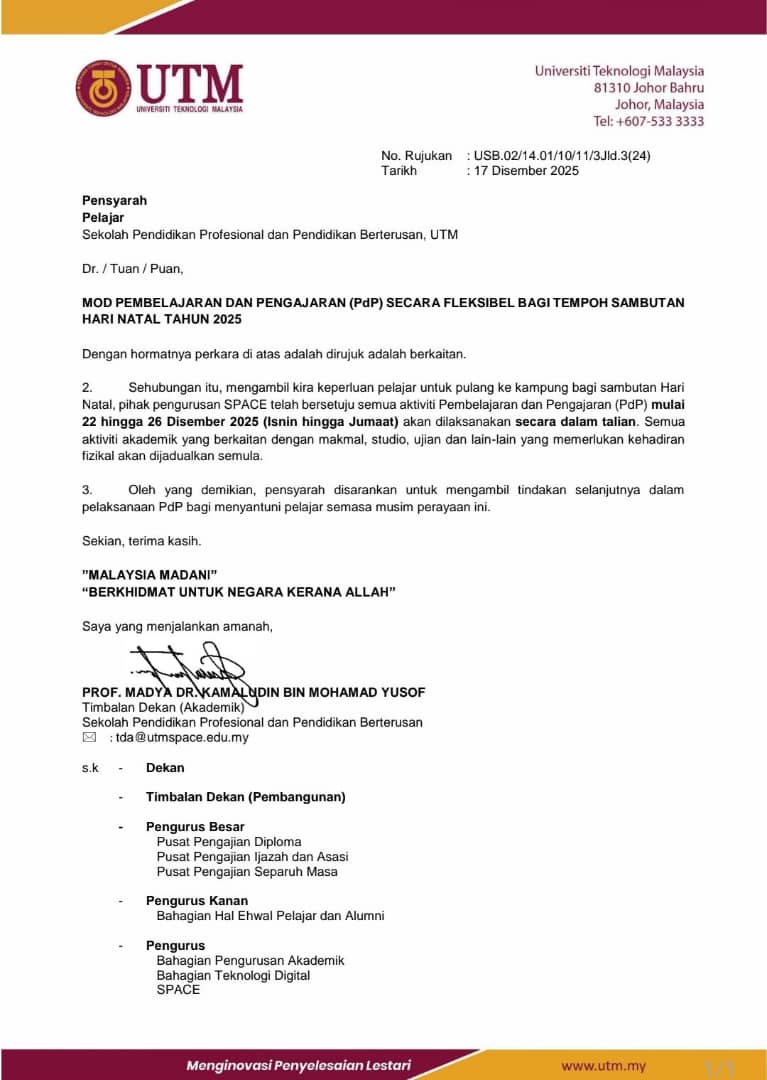 FLEXIBLE TEACHING & LEARNING AT SPACE UTM IN CONJUNCTION WITH CHRISTMAS CELEBRATION (2025/2026-1)