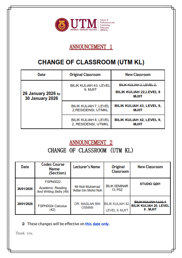 ANNOUNCEMENT : FOUNDATION PROGRAM