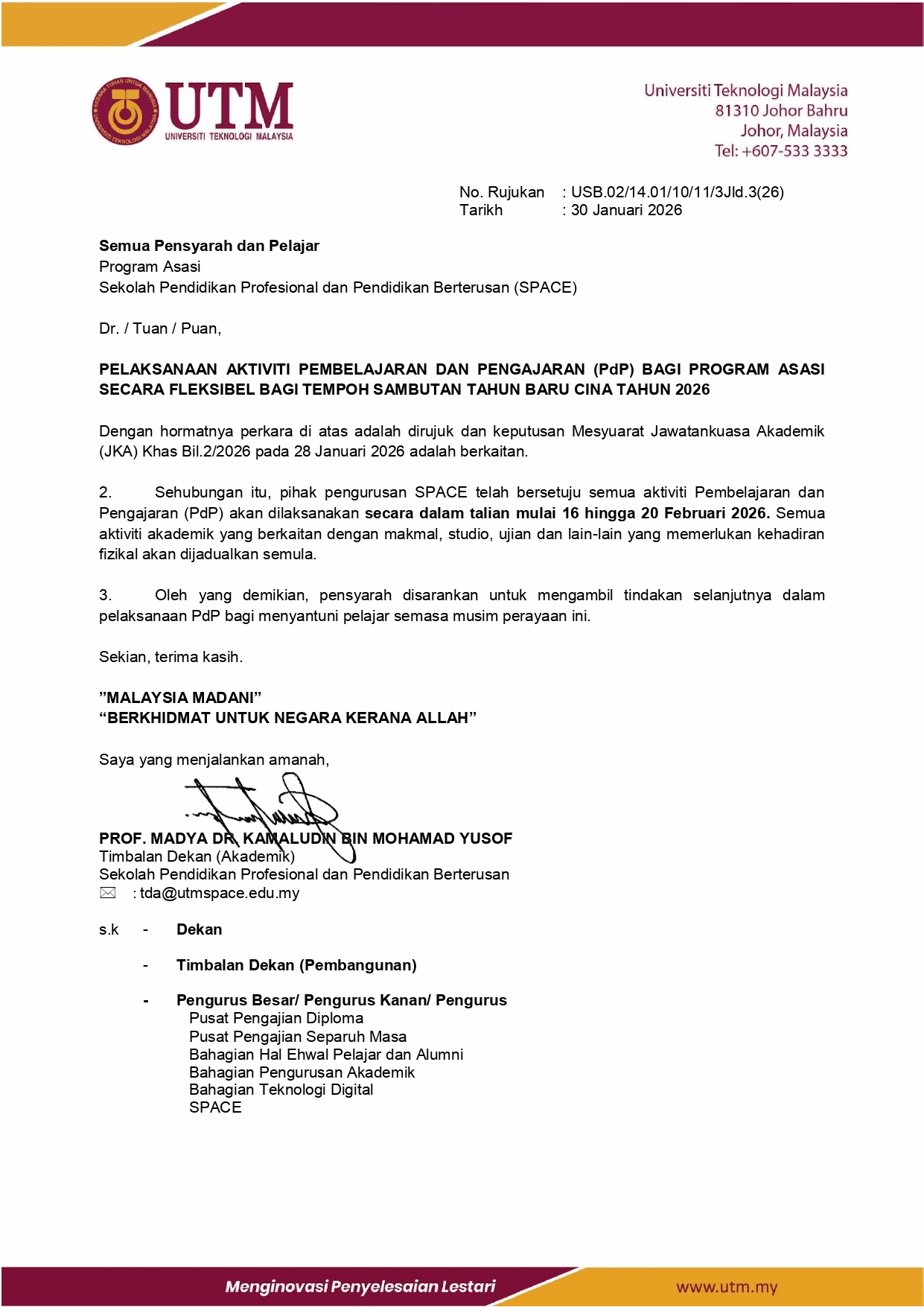 FLEXIBLE TEACHING & LEARNING AT SPACE UTM IN CONJUNCTION WITH CHINESE NEW YEAR CELEBRATION (2025/2026-2)